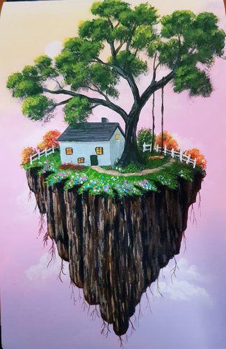 Lorna, Tree island, acrylics.
